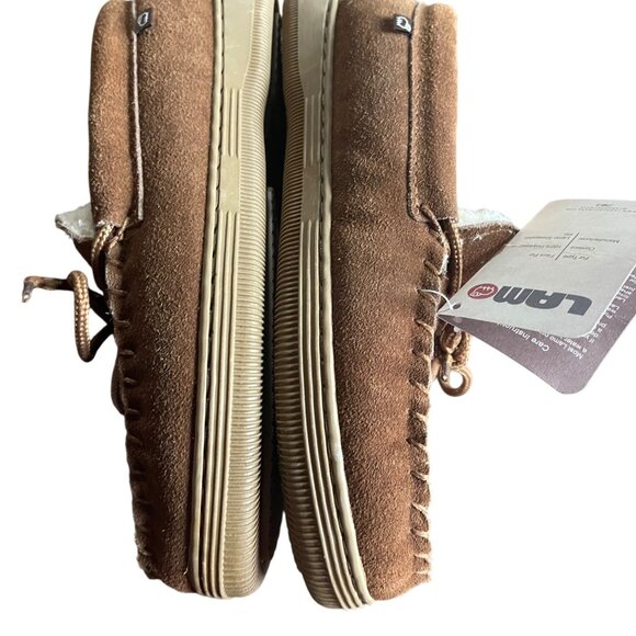 Lamo Lester Mocassin Chestnut Brown Suede Slippers Mens Size 8 Faux Fur Lined - Picture 10 of 10